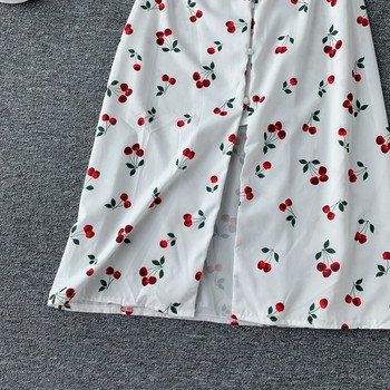 Rochie de dama lunga cu nasturi si maneci scurte in alb si galben