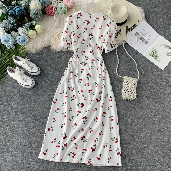 Rochie de dama lunga cu nasturi si maneci scurte in alb si galben