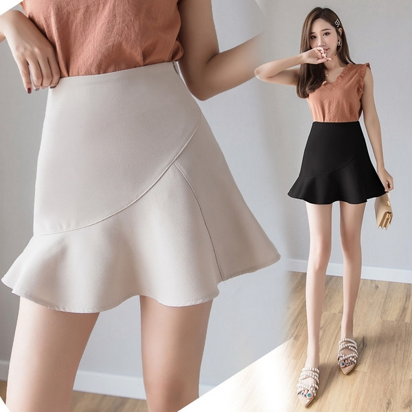 Fusta scurta de dama actuala cu talie inalta in doua culori