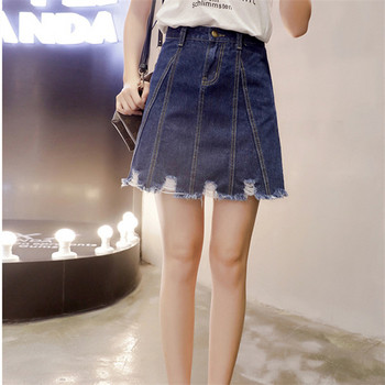 Fusta de dama actuala din denim in doua culori cu motive rupte