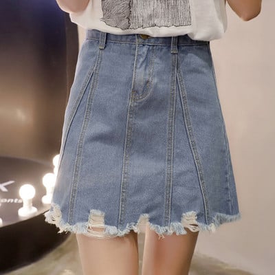 Fusta de dama actuala din denim in doua culori cu motive rupte