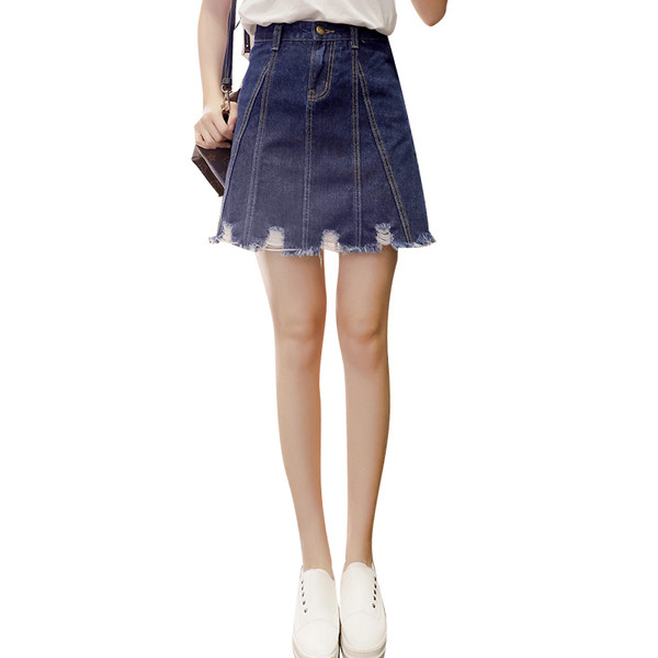 Fusta de dama actuala din denim in doua culori cu motive rupte