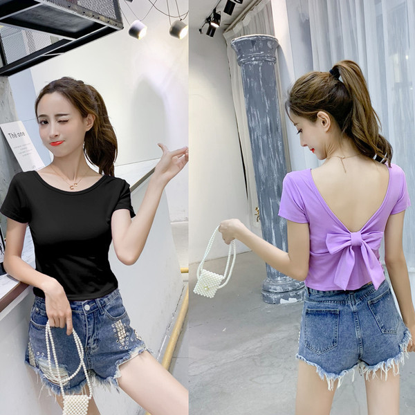 Tricou de dama modern in doua culori cu panglica