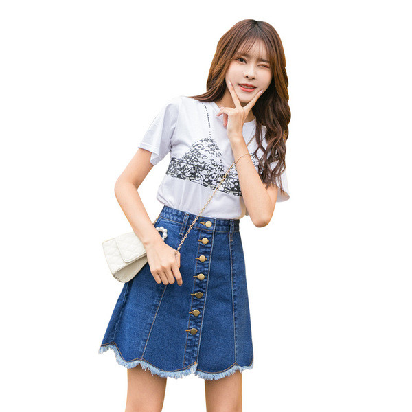 Fusta dama casual din denim cu nasturi - model decupat