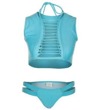 Γυναικείο  μοντέρνο μαγιό με δεσμούς  σε πορτοκαλί και μπλε χρώμα