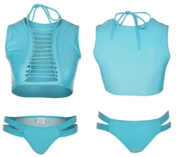 Γυναικείο  μοντέρνο μαγιό με δεσμούς  σε πορτοκαλί και μπλε χρώμα