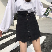 Модерна дамска дънкова пола в черен цвят с висока талия