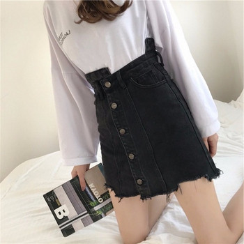 Модерна дамска дънкова пола в черен цвят с висока талия