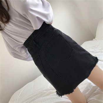 Модерна дамска дънкова пола в черен цвят с висока талия