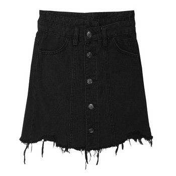 Модерна дамска дънкова пола в черен цвят с висока талия