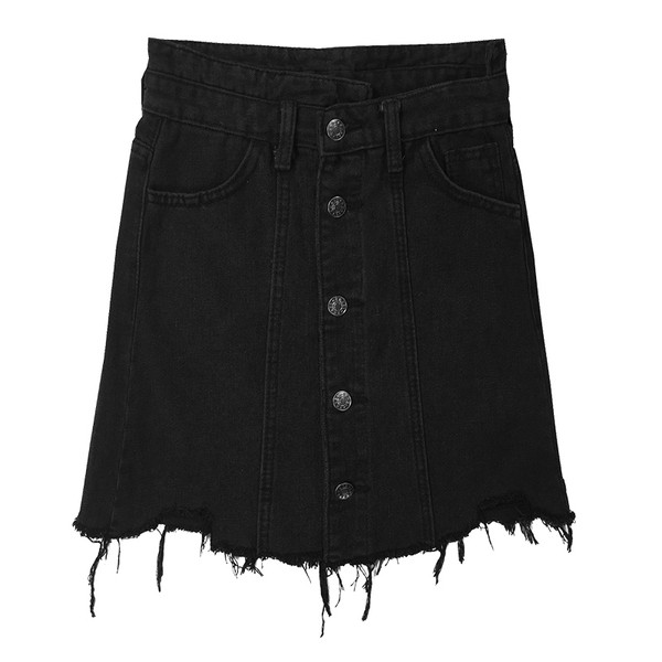 Модерна дамска дънкова пола в черен цвят с висока талия