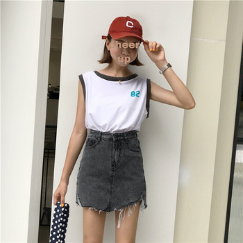 Fusta de dama moderna din denim gri cu talie inalta