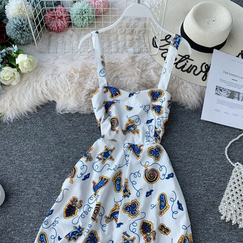 Модерна дамска рокля с презрамки в бял цвят