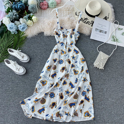 Модерна дамска рокля с презрамки в бял цвят