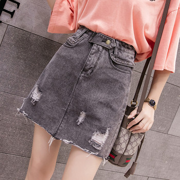 Fusta de damă modernă din denim, gri