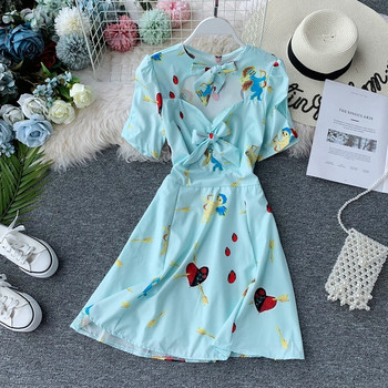 Rochie moderna de dama cu panglici pe spate in doua culori