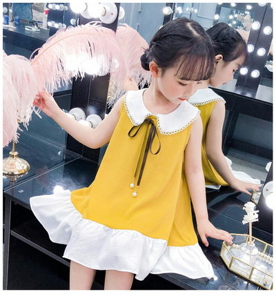 Rochie actuală pentru copii în roșu și galben