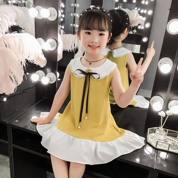 Rochie actuală pentru copii în roșu și galben