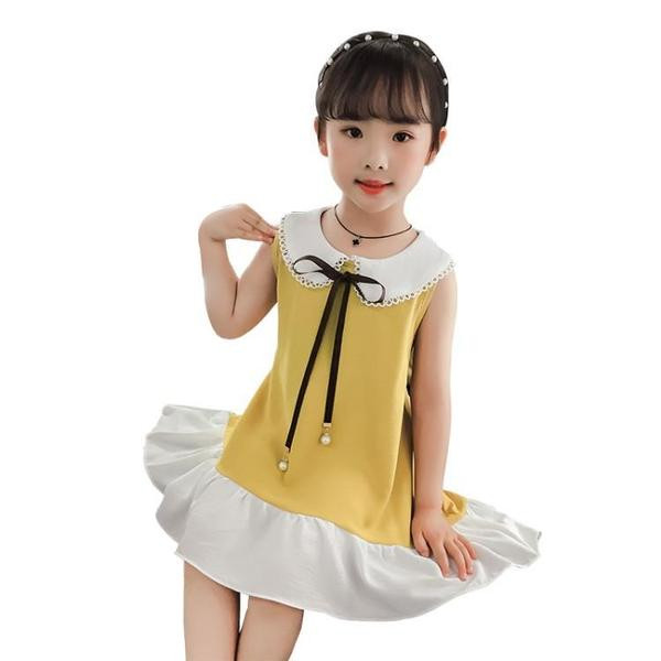 Rochie actuală pentru copii în roșu și galben