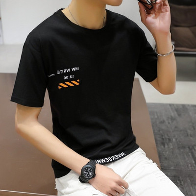 Tricou modern pentru bărbați cu inscripție în patru culori și mâneci scurte