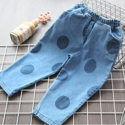 Модерни детски дънки за момичета на точки в син цвят