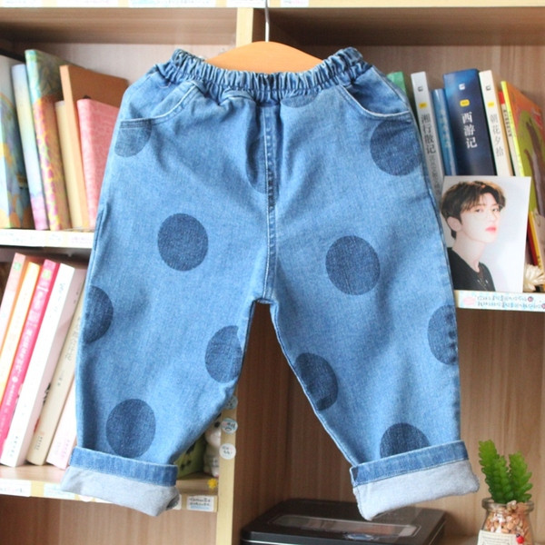 Blugi moderni pentru copii pentru fete cu puncte in albastru