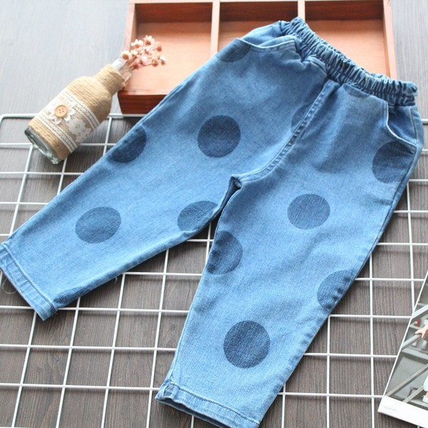 Blugi moderni pentru copii pentru fete cu puncte in albastru