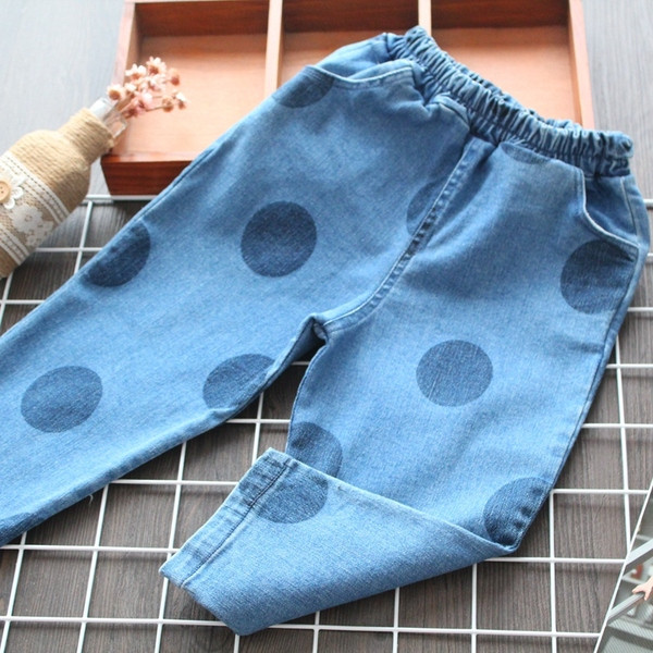 Blugi moderni pentru copii pentru fete cu puncte in albastru