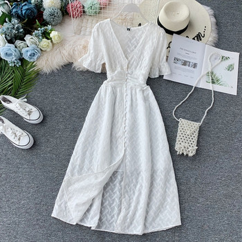 Rochie de dama alb si decolteu in V