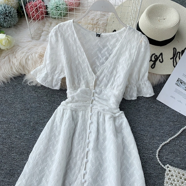 Rochie de dama alb si decolteu in V