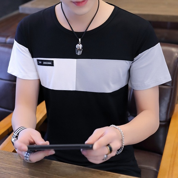 Tricou modern pentru bărbați cu mâneci scurte și decolteu O în trei culori