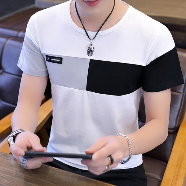 Tricou modern pentru bărbați cu mâneci scurte și decolteu O în trei culori