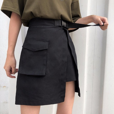 Актуална дамска пола с висока талия в зелен и черен цвят