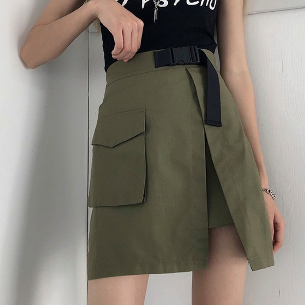 Актуална дамска пола с висока талия в зелен и черен цвят