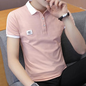 Модерна мъжка тениска с къс ръкав и копчета в няколко цвята