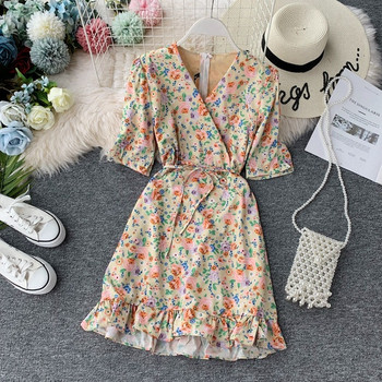 Rochie de dama cu model floral si maneci 3/4