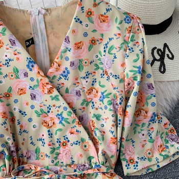 Rochie de dama cu model floral si maneci 3/4