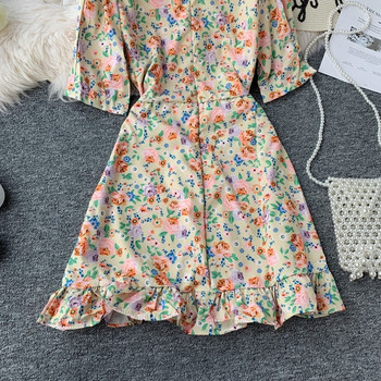 Rochie de dama cu model floral si maneci 3/4