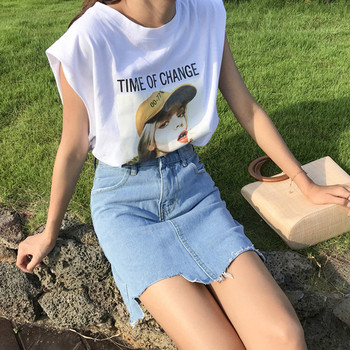 Актуална дамска дънкова пола с висока талия