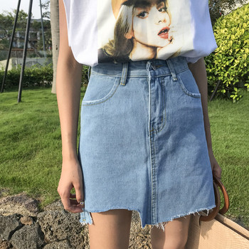 Актуална дамска дънкова пола с висока талия