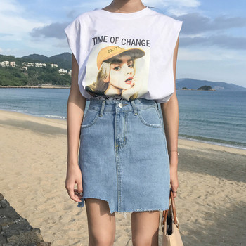 Актуална дамска дънкова пола с висока талия