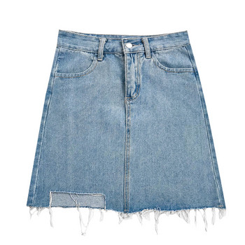 Актуална дамска дънкова пола с висока талия