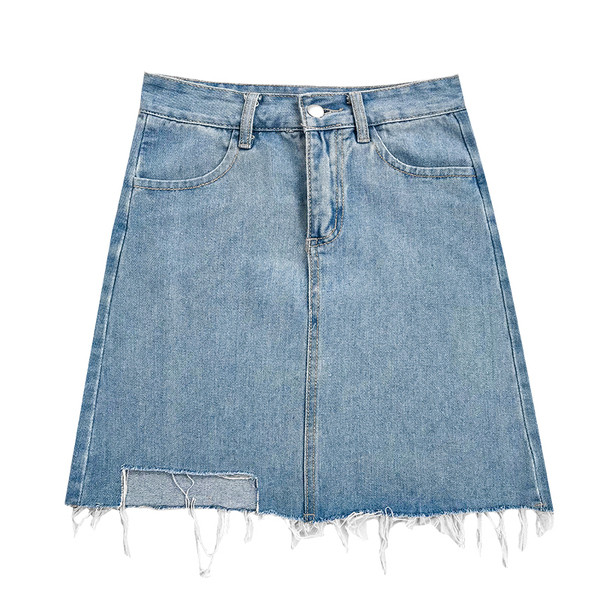 Актуална дамска дънкова пола с висока талия