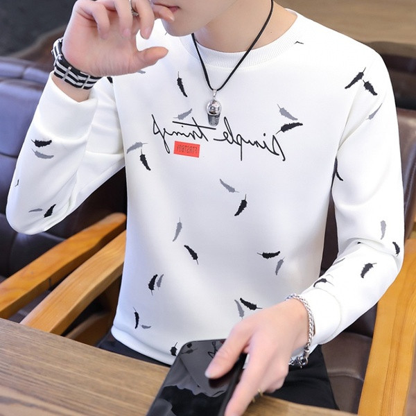 Bluză modernă pentru bărbați cu mâneci lungi și inscripție în alb și negru