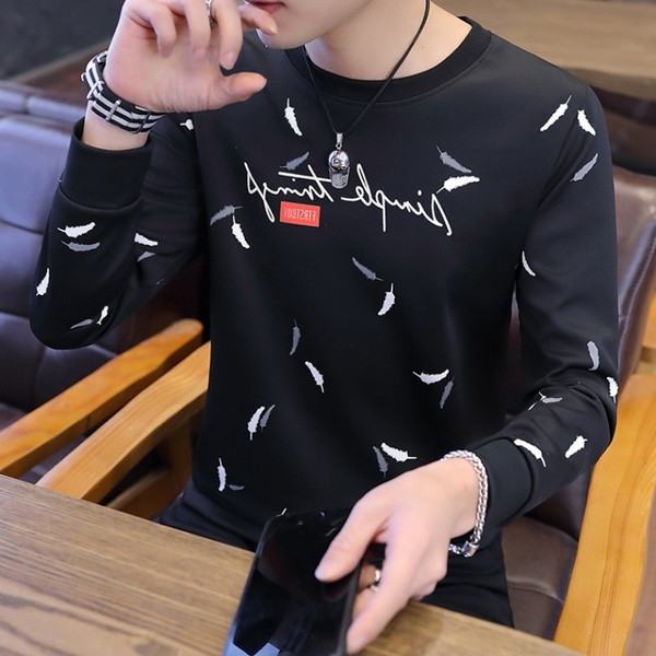 Bluză modernă pentru bărbați cu mâneci lungi și inscripție în alb și negru