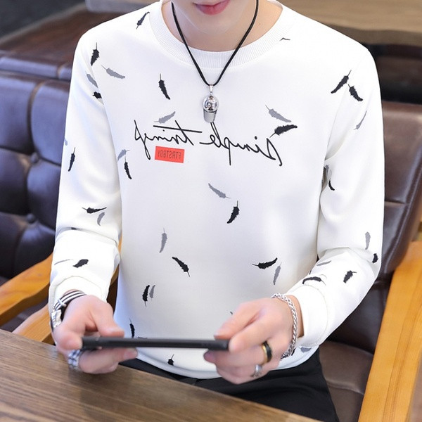 Bluză modernă pentru bărbați cu mâneci lungi și inscripție în alb și negru