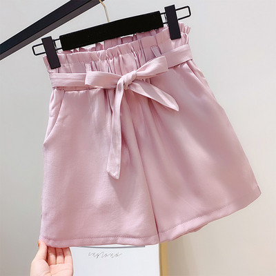 Pantaloni scurti moderni de dama cu elastic si panglica in patru culori