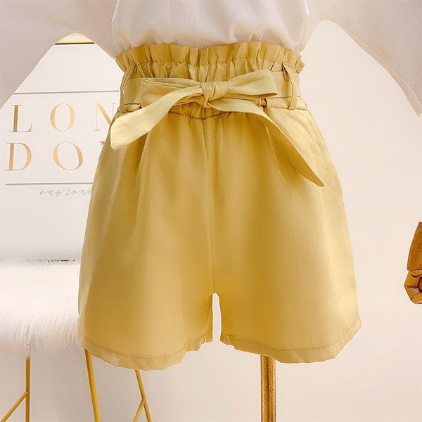 Pantaloni scurti moderni de dama cu elastic si panglica in patru culori