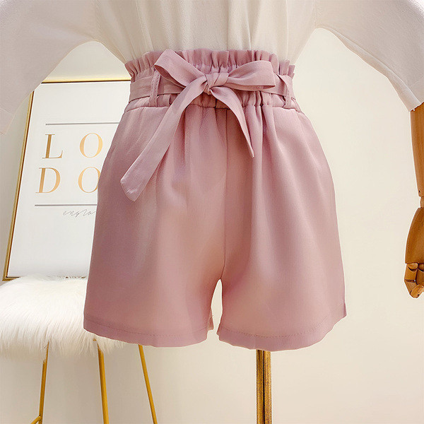 Pantaloni scurti moderni de dama cu elastic si panglica in patru culori