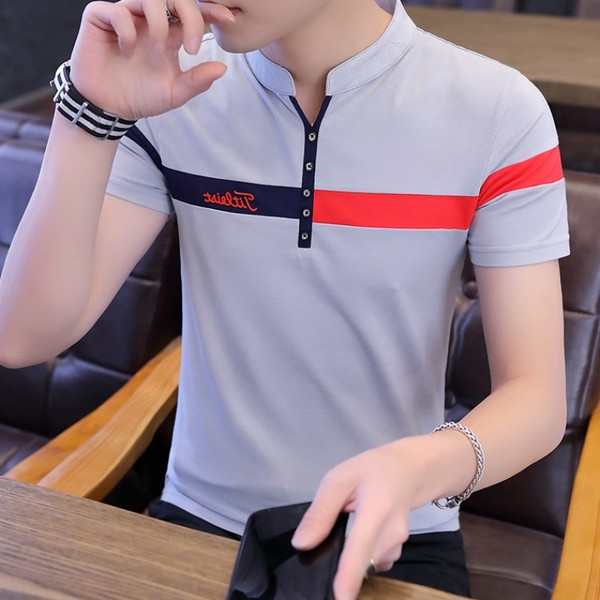 Tricou modern pentru bărbați cu mâneci scurte și nasturi